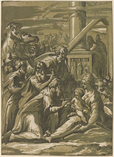 Tilbedelsen av magiene av Giuseppe Nicolo Vicentino, after Parmigianino