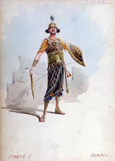 Kostyme til Ismael, nevøen til kongen av Jerusalem av Giuseppe Palanti (1881-1946) i operaen til Giuseppe Verdi (1813 - 1901), Nabucco først kalt Nabucodonosor. Musée de la Scala av Giuseppe Palanti