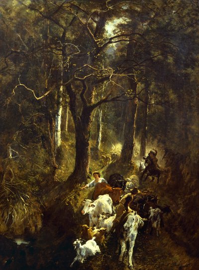 Beite i Fontainebleau, av Giuseppe Palizzi (1812-1888). av Giuseppe Palizzi