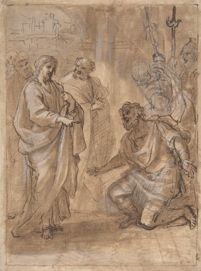 Christ and the Centurion recto, figur vinker til avgående skip verso., nd. av Giuseppe Passeri