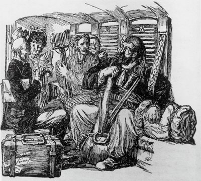 Tartarin i en vogn for Tartarin på Alpene av Alphonse Daudet, Milano av Giuseppe Porcheddu
