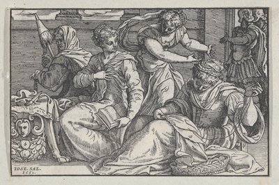 Lucretia instruerte døtrene sine i håndarbeid, 1557. av Giuseppe Porta