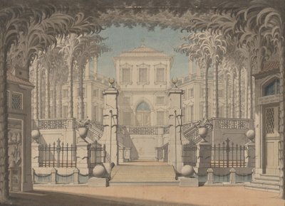 Et tyrkisk palass (sannsynligvis for Mozarts "bortføring fra Seraglio") av Giuseppe Quaglio