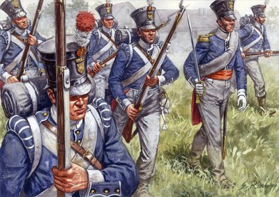 Første imperium: Belgisk eller nederlandsk infanteri rundt 1815 - Første imperium: belgisk eller nederlandsk infanteri - Illustrasjon av Giuseppe Rava av Giuseppe Rava