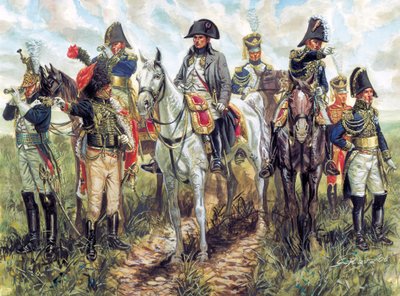 Portrett av Napoleon I (1769–1821) og hans stab - Portrett av den franske keiseren Napoleon I og hans stab - Illustrasjon av Giuseppe Rava av Giuseppe Rava