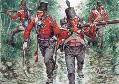 Soldater fra det britiske infanteriet patruljerer rundt 1810 - (Soldater fra det britiske infanteriet av Giuseppe Rava