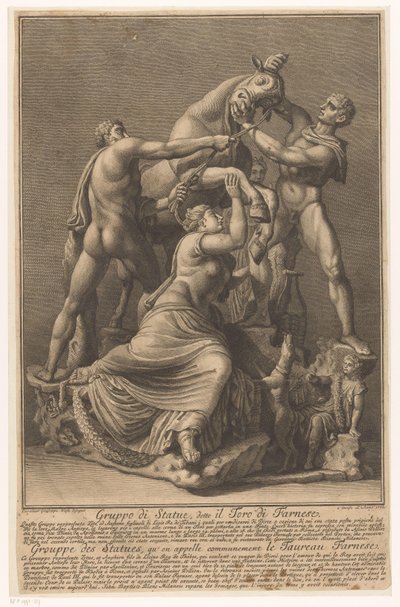 Dirce er knyttet til en stier Farnese Stier Gruppe av statuer, kalt Farnese Bull / Grouppe des Statues, qu 