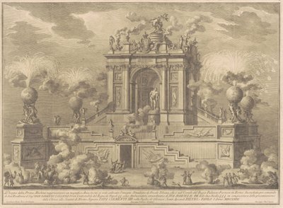 The Prima Macchina for the Chinea of 1767: A Triumphal Arch with the Farnese Hercules, 1767. av Giuseppe Vasi