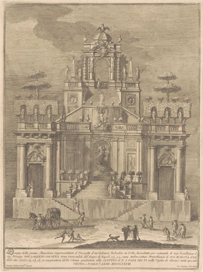 The Prima Macchina for the Chinea of 1778: A Countryside Belevedere with Hercules and Antaeus av Giuseppe Vasi, after Giuseppe Palazzi