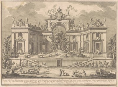 Prima Macchina for Chinea fra 1766: Orpheus-palasset av Giuseppe Vasi, after Giuseppe Palazzi, after Paolo Posi