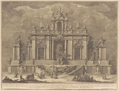 Prima Macchina for Kina fra 1774: Herkules og dragen i Hesperidenes hage av Giuseppe Vasi, after Giuseppe Palazzi, after Paolo Posi