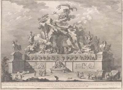 Seconda Macchina for Kina av 1767: Etna-fjellet med Vulcans smie av Giuseppe Vasi, after Giuseppe Palazzi, after Paolo Posi