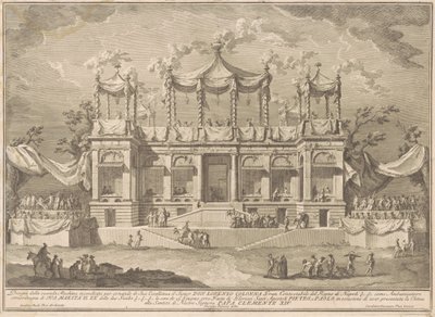 Seconda Macchina for Chinea av 1770: Fiskemarkedsportikoen av Giuseppe Vasi, after Giuseppe Palazzi, after Paolo Posi