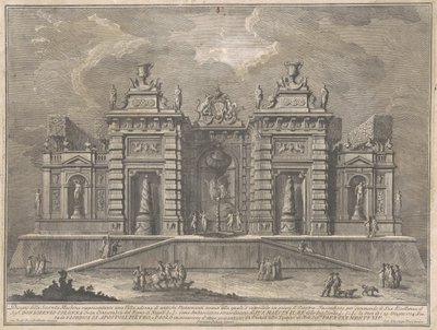 Seconda Macchina for Chinea av 1774: En villa med eldgamle monumenter og et spill av "Giostra" av Giuseppe Vasi, after Giuseppe Palazzi, after Paolo Posi