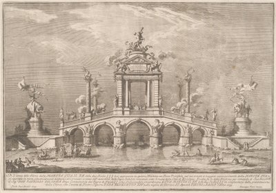 En triumfbro utsmykket med relikvier fra byen Ercolano av Giuseppe Vasi after Paolo Posi