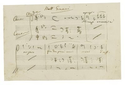 Autograf: Opera Ernani, Finalarie Solingo, errante e misero. Tidlig på 1840-tallet av Giuseppe Verdi