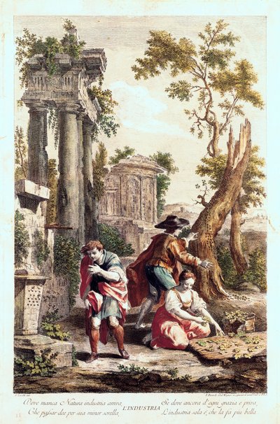 Allegorisk representasjon av industrien. Tegning av Giuseppe Zocchi (1711-1767) 1700-tallet. av Giuseppe Zocchi