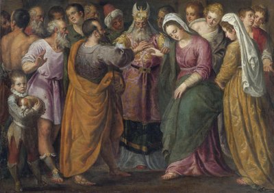 Le mariage de Marie et Joseph - Marias og Josephs ekteskap par Salviati, Giuseppe (1520-1575). Olje på lerret, størrelse: 116,8x164, , Privat samling av Giuseppe della Porta Salviati