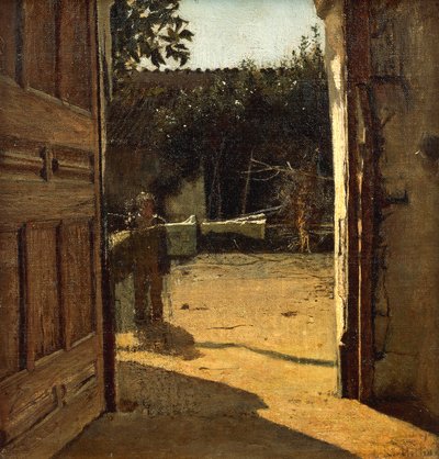 Gårdsplass i sol, interiør i landsted av Giuseppe or Joseph de Nittis
