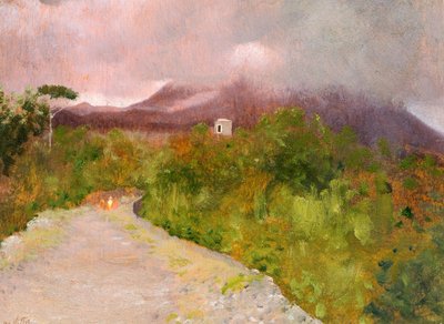 Fumarole of Mount Vesuvius, ca 1871, av Giuseppe De Nittis (1846-1884), olje på lerret, 9x17 cm av Giuseppe or Joseph de Nittis