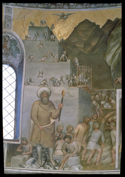 Bygging av Babelstårnet, 1360-70 av Giusto di Giovanni de Menabuoi