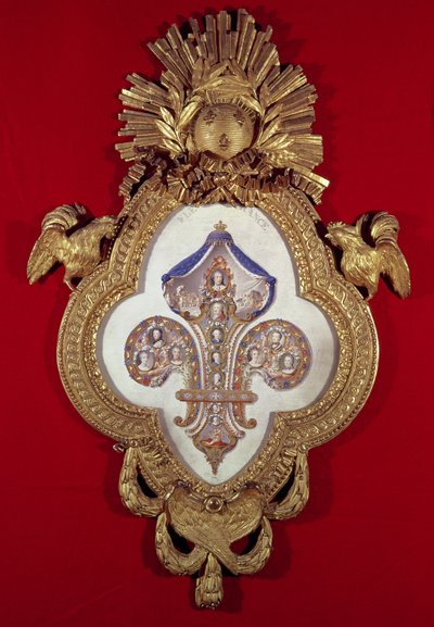 Fleur de France, slektstre med tretten portretter av Louis XV (1710-74) og hans etterkommere i en fleur-de-lys formet ramme, 1765 (gull og emalje) av Glokeur de Surchamps