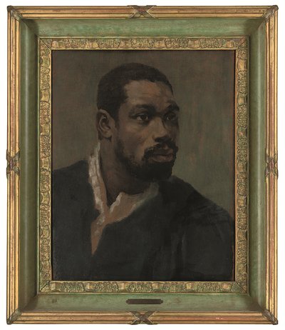 Head of a Black, innrammet (olje på panel) av Glyn Warren Philpot