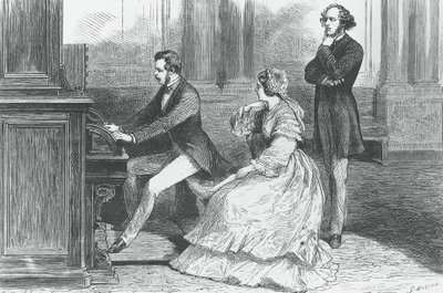 Prins Albert av Sachsen spiller foran dronning Victoria og Felix Mendelssohn Bartholdy (1809-1847), gravering av Godefroy Durand