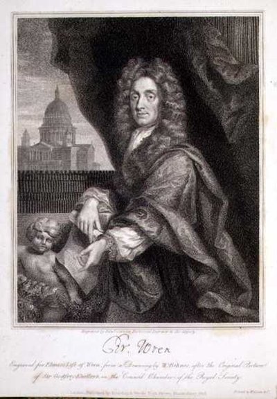 Portrett av Christopher Wren gravert for Elmes 