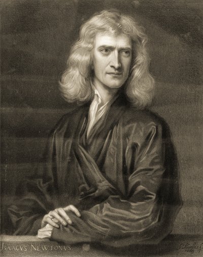 Portrett av Sir Isaac Newton av Godfrey (after) Kneller