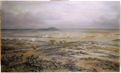 Angrepet på Cronjes styrke ved Vedute Drift nær Paardeberg, 1900 av Godfrey Douglas Giles