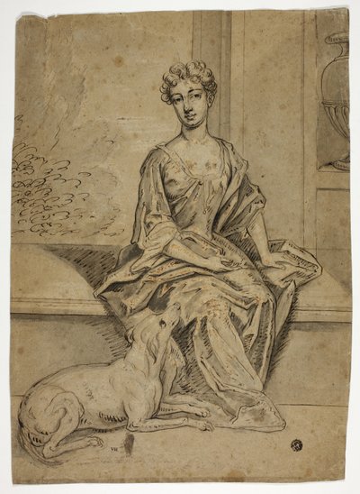 Portrett av hoffdame med mastiff av Godfrey Kneller