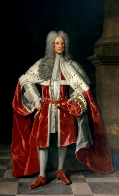 Portrett av Henry, 1. Viscount St. John (1652-1742) i sine kroningsklær, 1727 av Godfrey Kneller