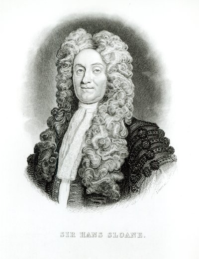 Sir Hans Sloane (1660-1753) gravert av William Home Lizars (1788-1859) for Sloanes memoarer i Jardine