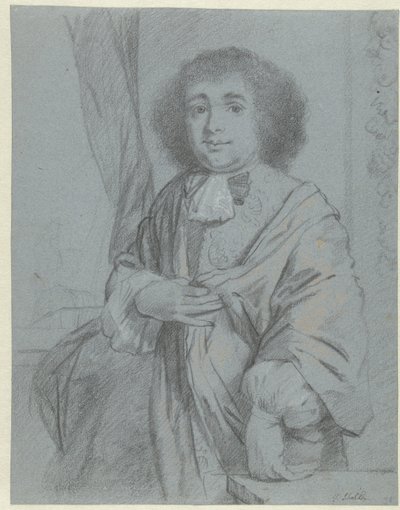Portrett av en stående herre Kunstbok eller studiealbum av Caspar Netscher (serietittel) av Godfried Schalcken