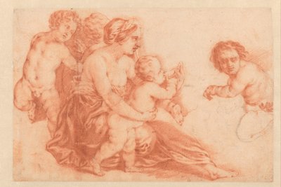 Kvinne med flere barn Kunstbok eller studiealbum av Caspar Netscher (serietittel) av Godfried Schalcken