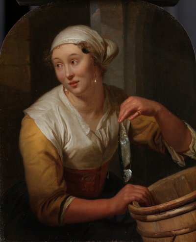 Kvinne som selger sild av Godfried Schalcken
