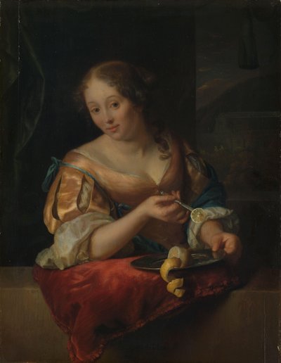 Ung kvinne med sitron av Godfried Schalcken