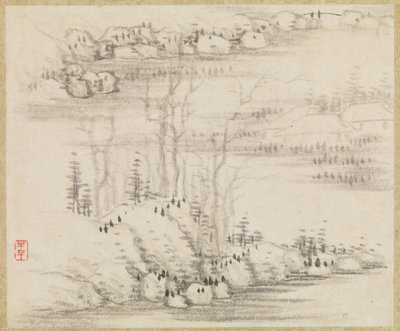 Landskap og trær, ca. 1679. av Gong Xian