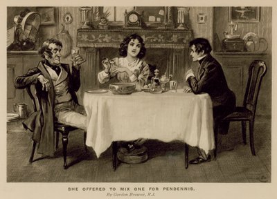 Illustrasjon for The History of Pendennis av Thackeray (litho) av Gordon Frederick (after) Browne
