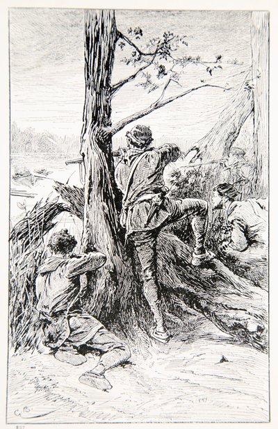 En illustrasjon fra "With Wolfe in Canada, or The Winning of a Continent" av G.A. Henty, pub. Blackie and Son Ltd., 1887 av Gordon Frederick Browne