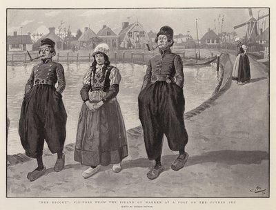 Hennes eskorte, besøkende fra øya Marken ved en havn på Zuyder Zee av Gordon Frederick Browne