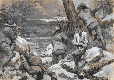 ?Boernes angrep på Cæsars leir: Et varmt hjørne med grensemonterte rifler, 1900? av Gordon Frederick Browne