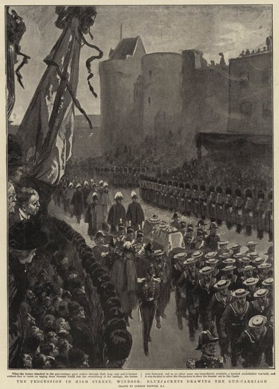 Prosesjonen i High Street, Windsor, Bluejackets tegner Gun-Carriage av Gordon Frederick Browne