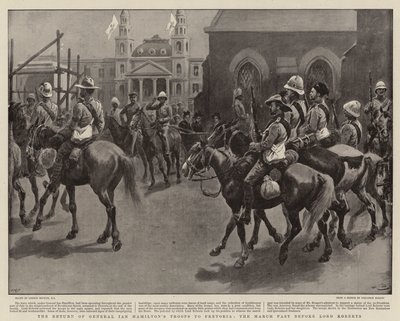 Returen av general Ian Hamiltons tropper til Pretoria, mars forbi før Lord Roberts av Gordon Frederick Browne