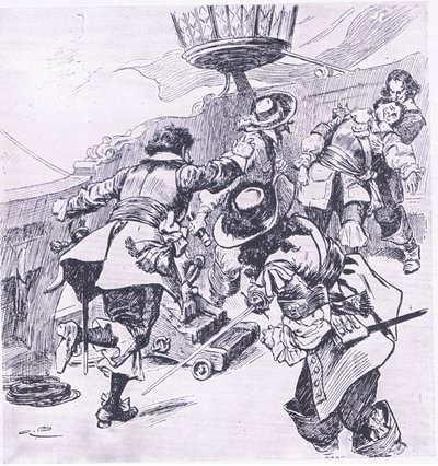 Von Tromps død 31. juli 1653, illustrasjon fra britiske slag på land og hav, 1915 av Gordon Frederick Browne