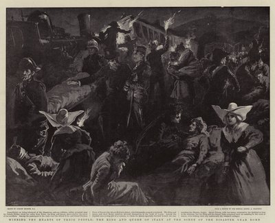 Vinne hjertene til folket deres, kongen og dronningen av Italia ved katastrofescenen nær Roma av Gordon Frederick Browne