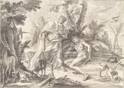 Gud Faderen og Adam i paradis av Gottfried Bernhard Götz
