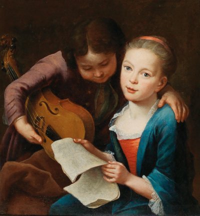 Et par barn som spiller musikk, 1746. av Gottfried Eichler the Elder