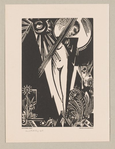 Stående kvinne, sol, måne og blomster av Gottfried Graf